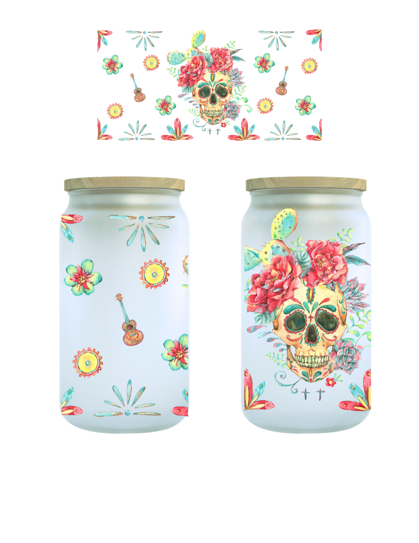 Day of the Dead 16oz Glass Can (Clear or Frosted)
