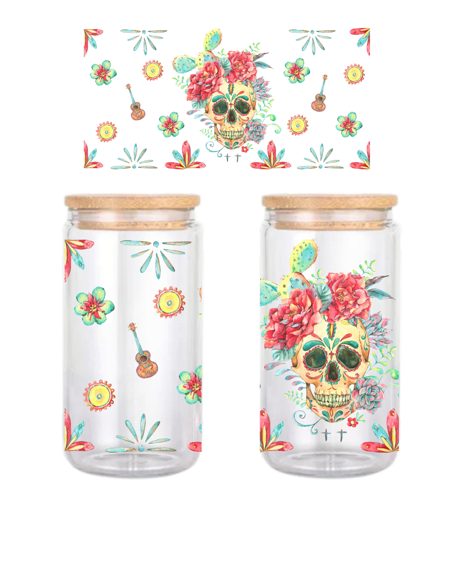 Day of the Dead 16oz Glass Can (Clear or Frosted)