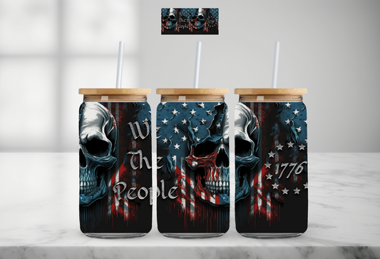 1776 Skull Glass Can Cup16oz