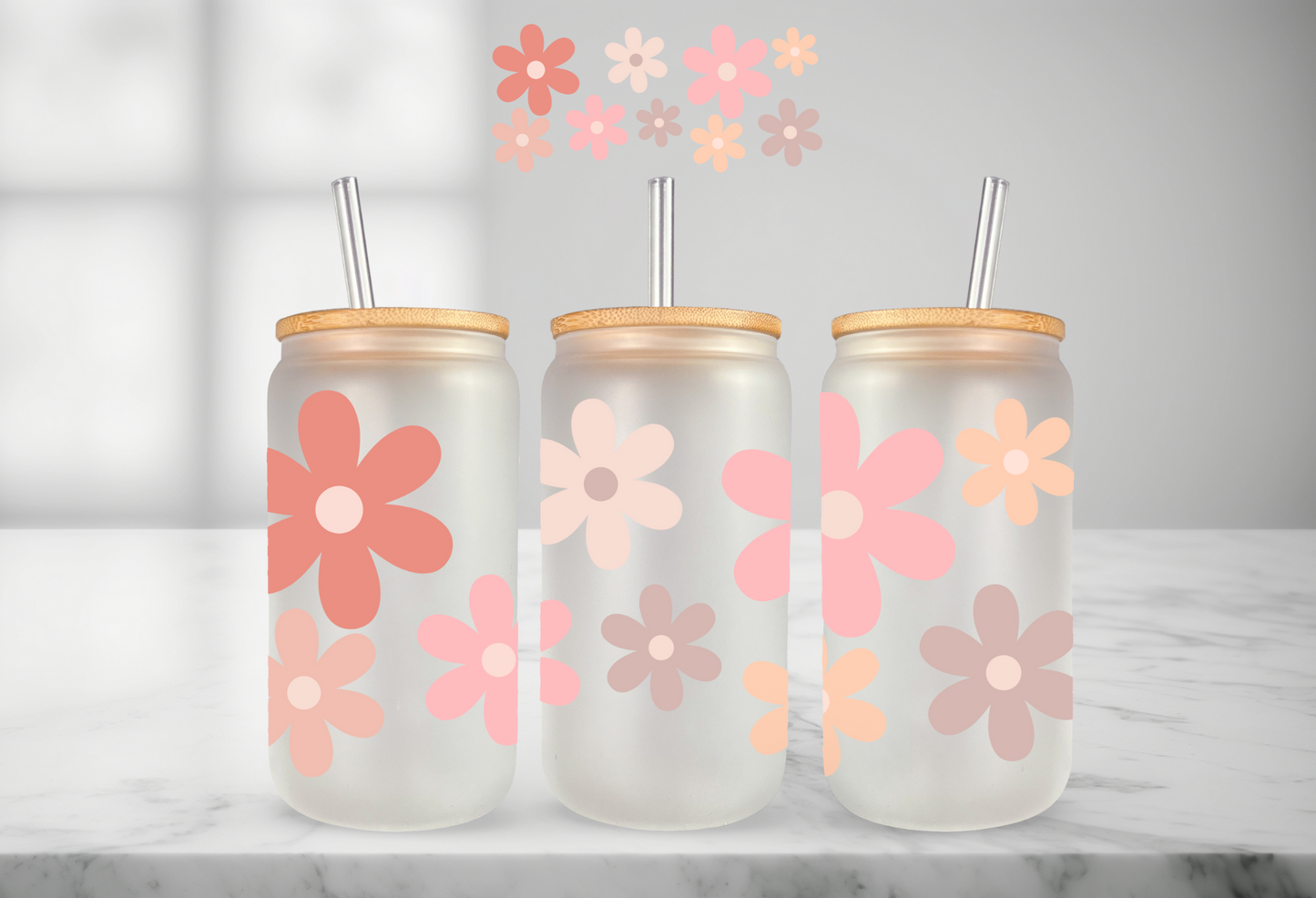 Boho Daisies 16oz Glass Can Cup