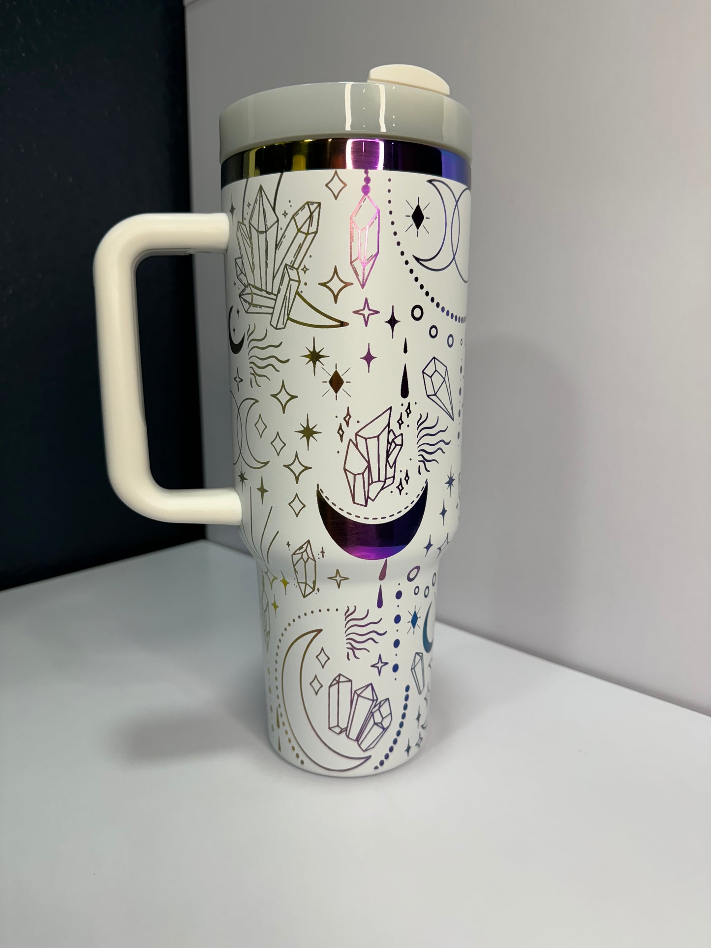 Crystal and Moons 40oz laser engraved tumbler