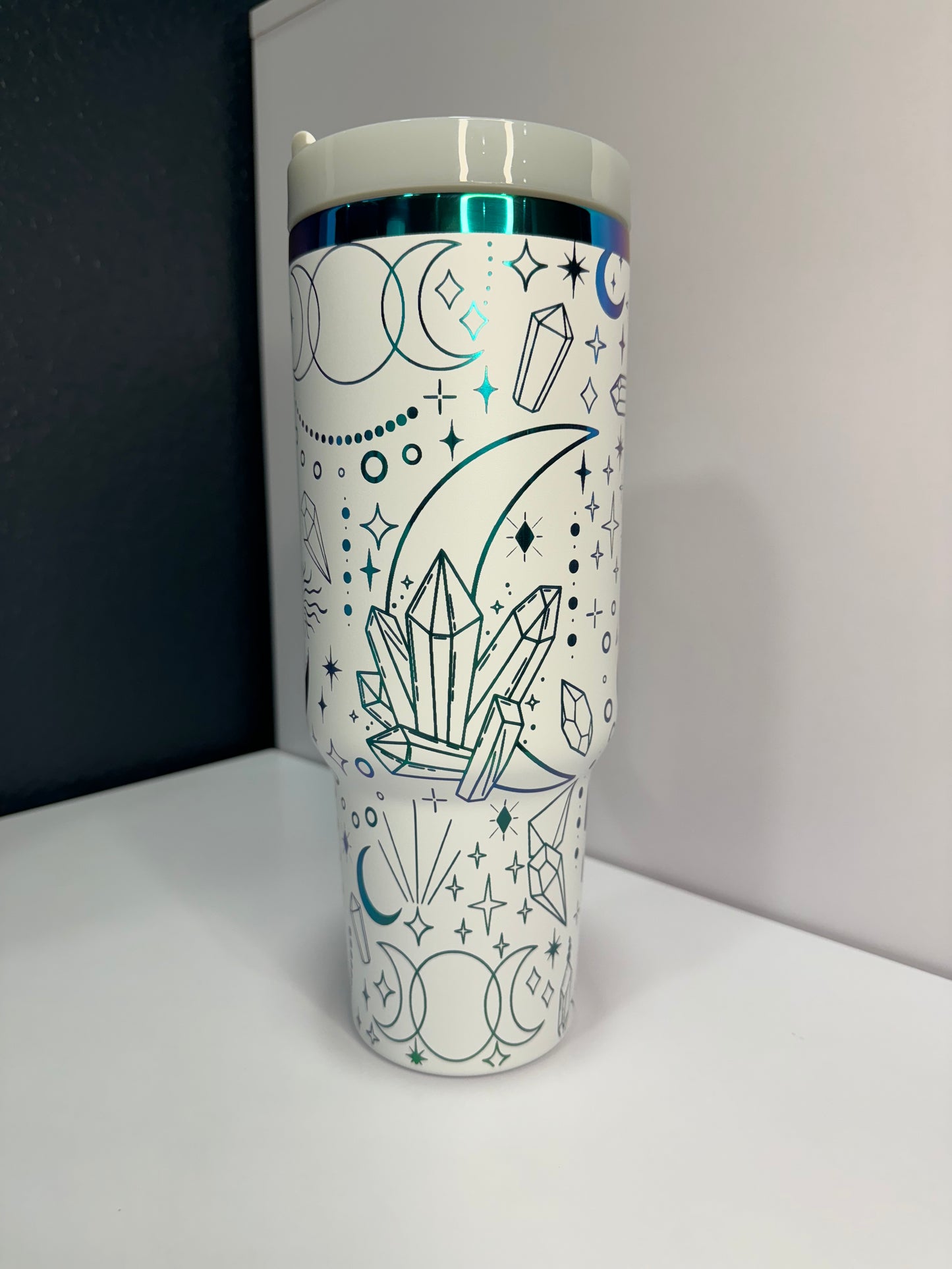 Crystal and Moons 40oz laser engraved tumbler