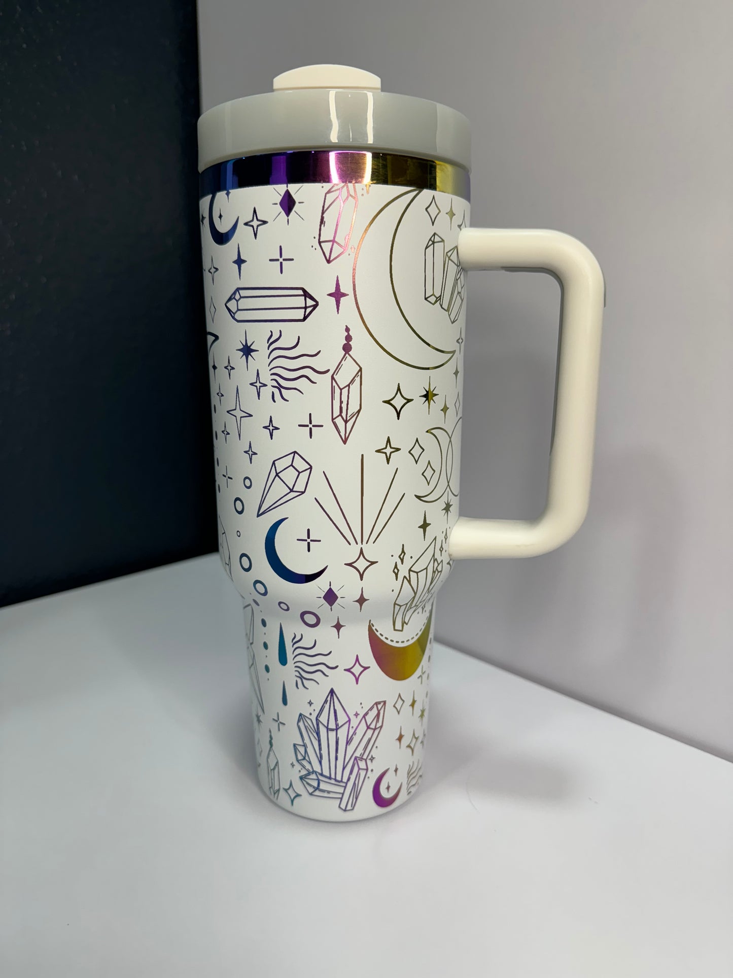 Crystal and Moons 40oz laser engraved tumbler