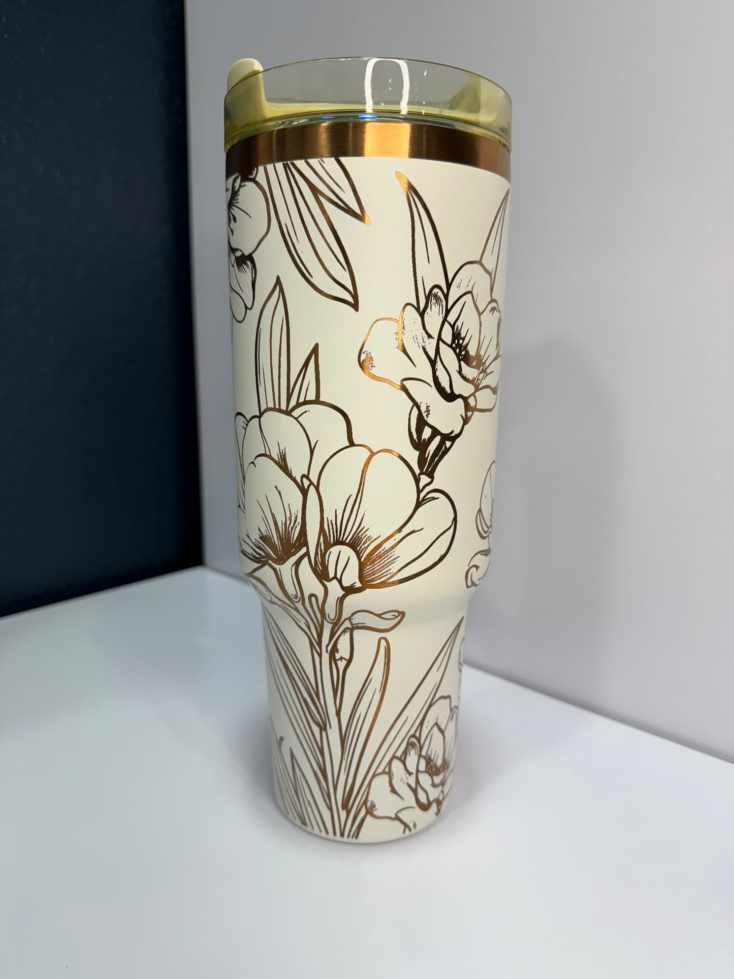 Fressia Flower 40oz laser engraved tumbler