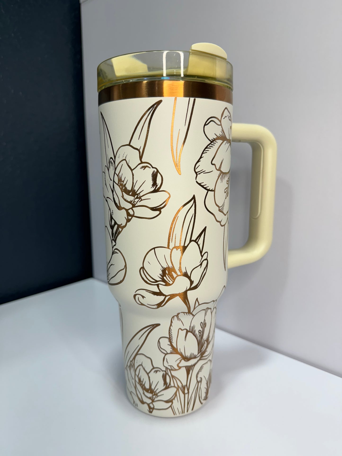 Fressia Flower 40oz laser engraved tumbler