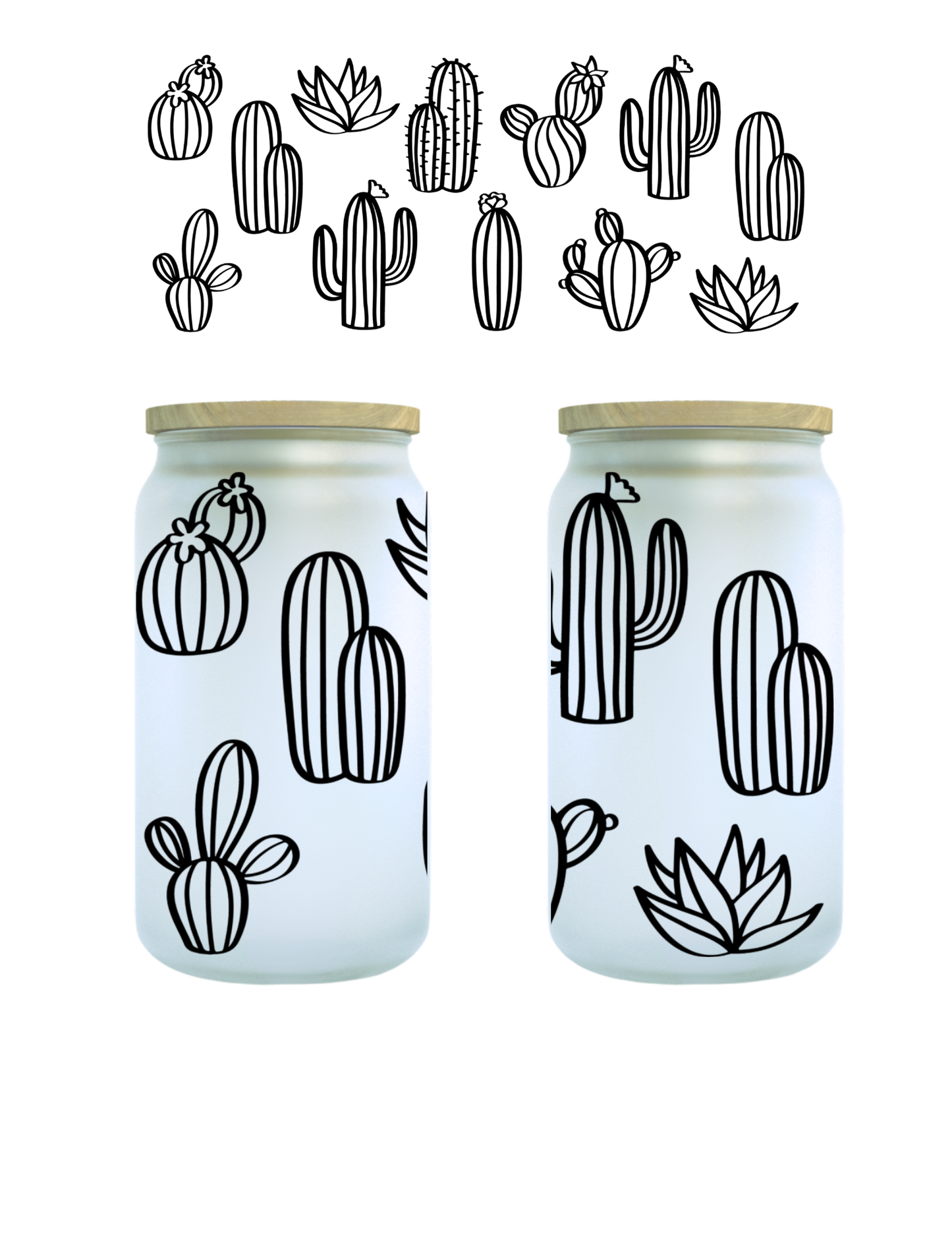 Cactus Drawing 16oz Glass Can (Clear or Frosted)