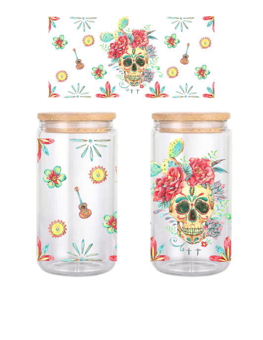 Day of the Dead  16oz Glass Can (Clear or Frosted)