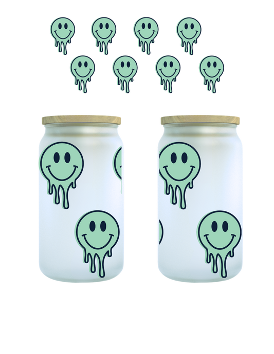 Drippy Smiley 16oz Glass Can (Clear or Frosted)