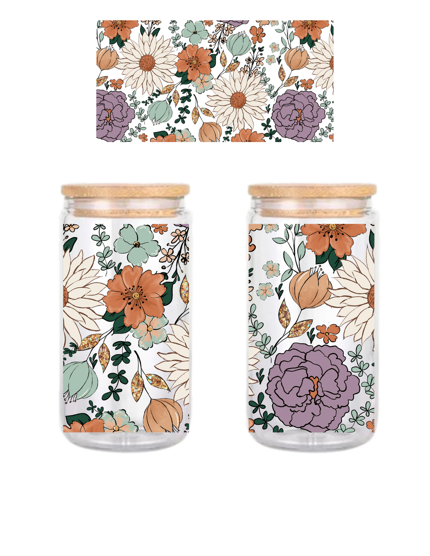 Field Of Flowers 16oz Glass Can (Clear or Frosted)