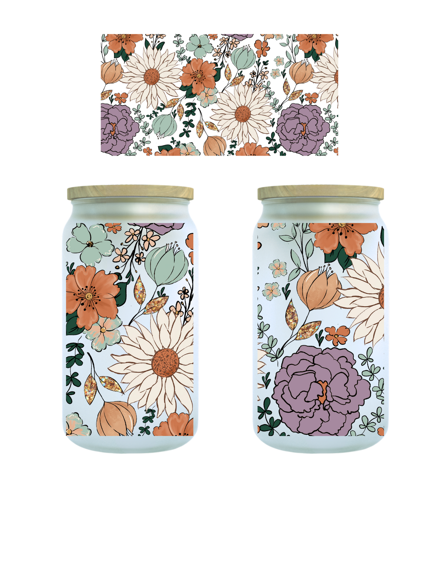 Field Of Flowers 16oz Glass Can (Clear or Frosted)