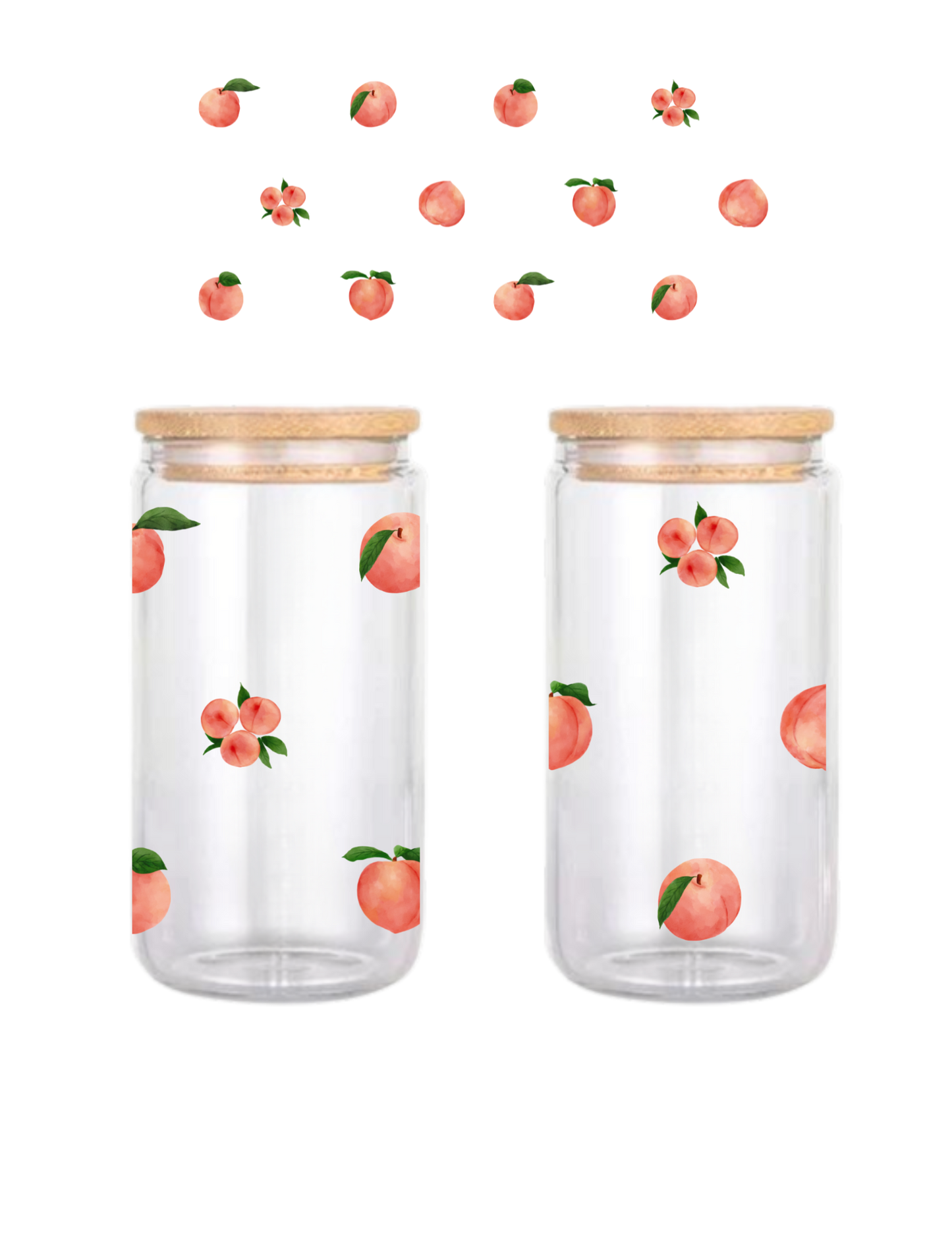 Watercolor Peaches 16oz Glass Can (Clear or Frosted)