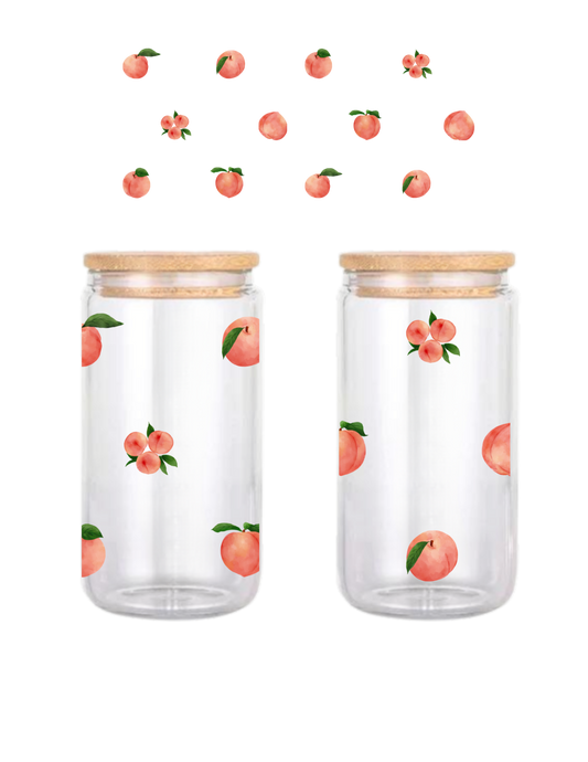 Watercolor Peaches 16oz Glass Can (Clear or Frosted)