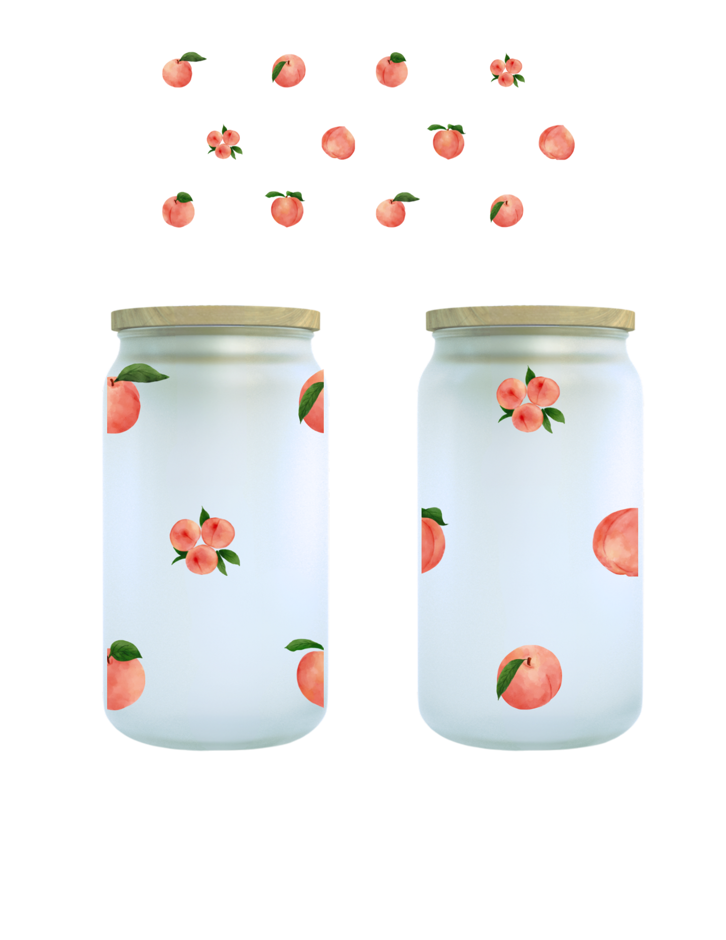 Watercolor Peaches 16oz Glass Can (Clear or Frosted)