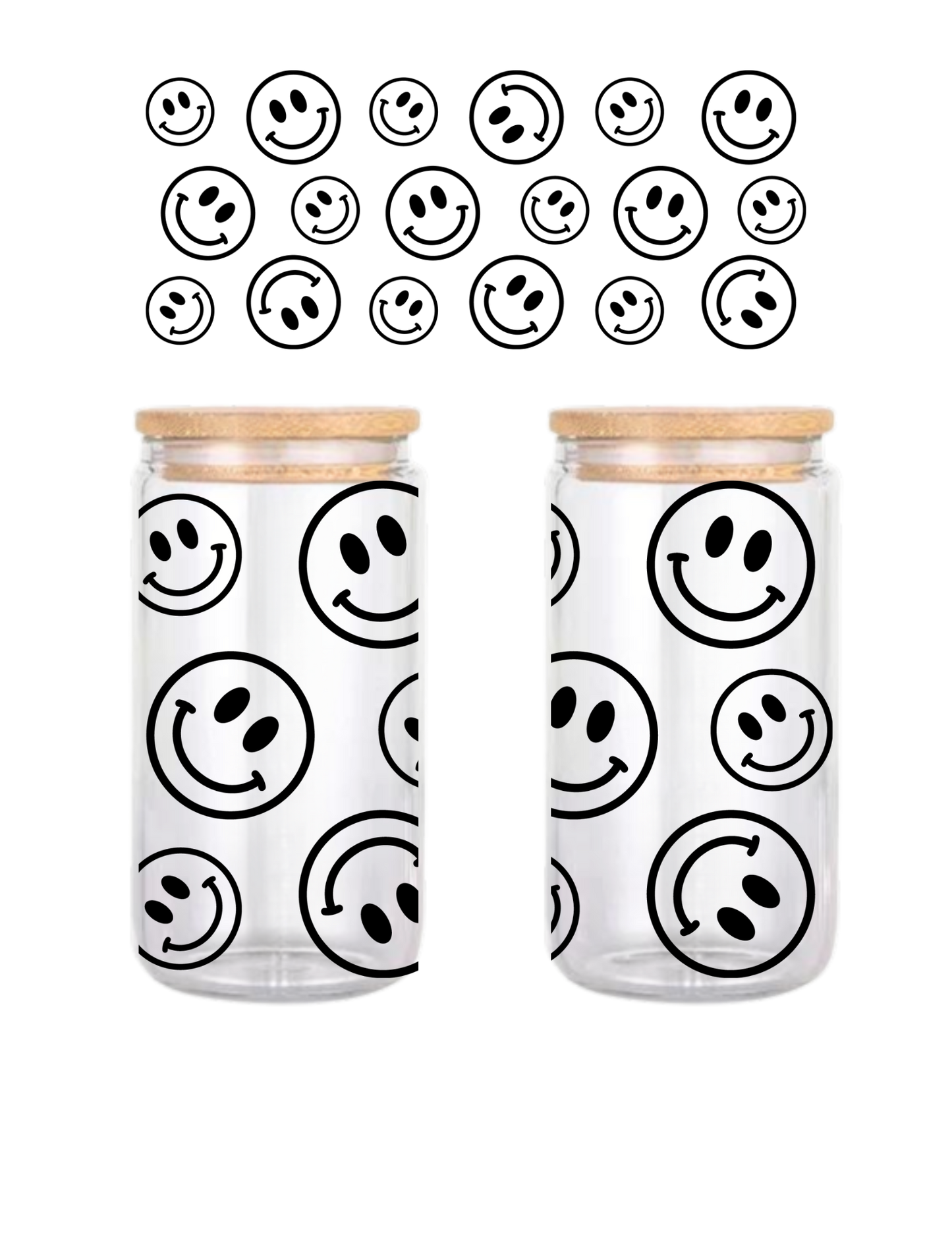 Smiley face 16oz Glass can (Clear or Frosted)