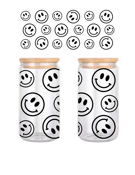 Smiley face 16oz Glass can (Clear or Frosted)