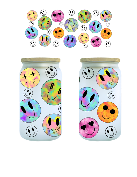 Tie-Dye Smiley 16oz Glass Can (Clear or Frosted)