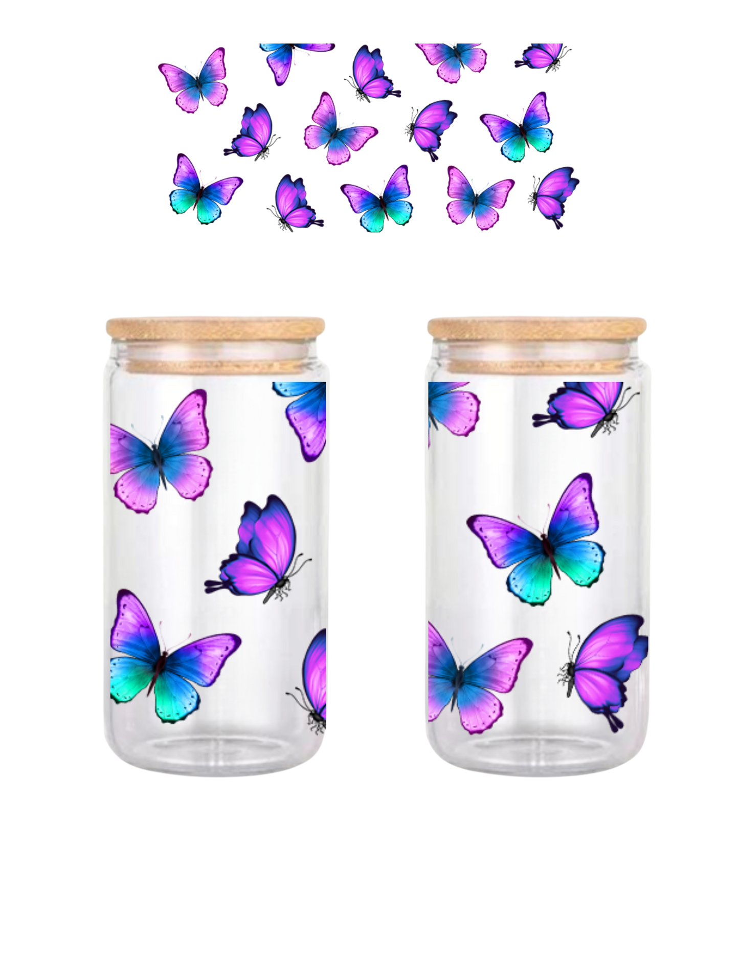 Butterfly 16oz Glass Can (Clear or Frosted)