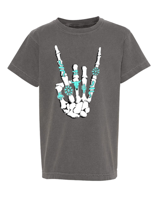 Rock On Western Skeleton Hand T-Shirt