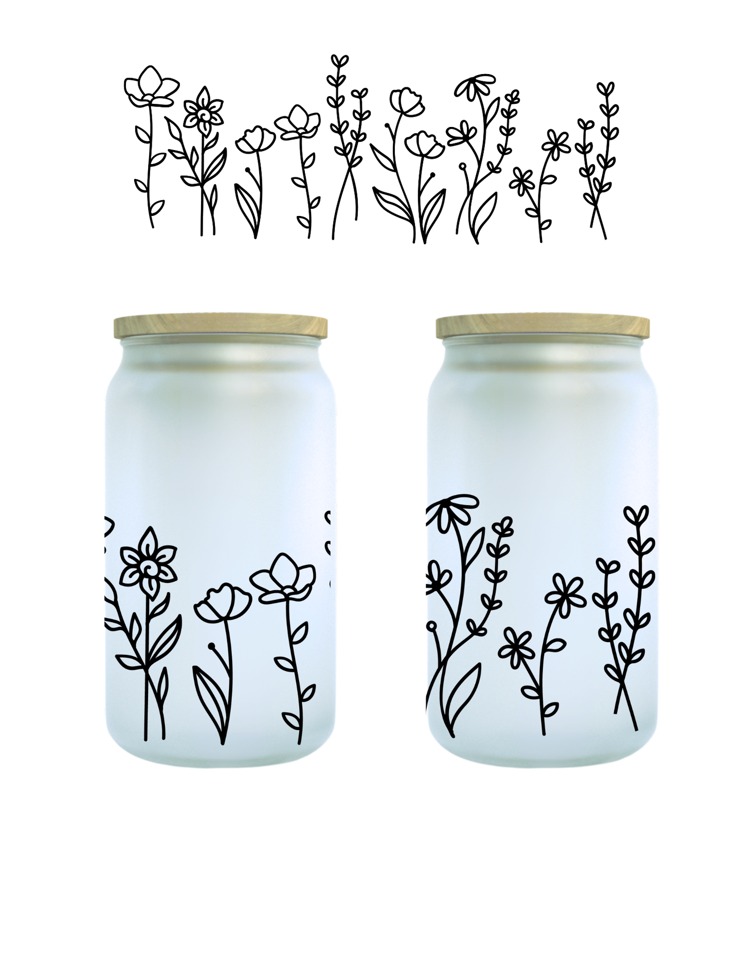 Wildflower Drawing 16oz Glass Can (Clear or Frosted)