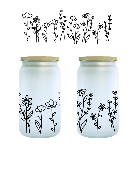 Wildflower Drawing 16oz Glass Can (Clear or Frosted)